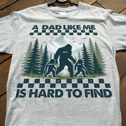 Personalized Classic Tee With Bigfoot Dad & Kids, Retro Forest Graphic, Unique Gift for Dad