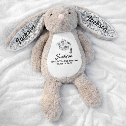 Custom Plush Bunny for Graduation, Cute Sitting Bunny with Floral Ears, Creative Gift Full of Pride