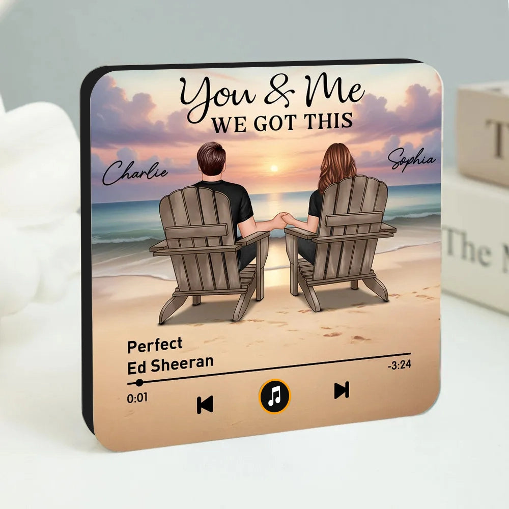 Acrylic Music Magnet, You & Me Beach Sunset Couple Back View, Custom Favorite Song Display, Unique Gift for Couples