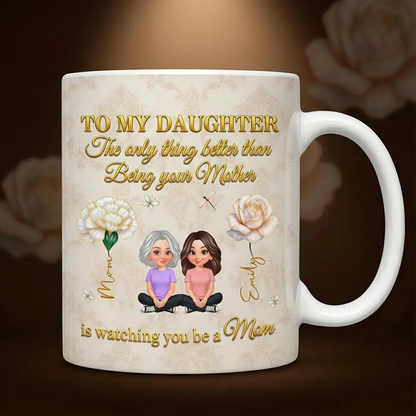 To My Daughter Inspirational Ceramic Mug, Personalized Keepsake Gift from Mom, Warm Neutral Floral Design