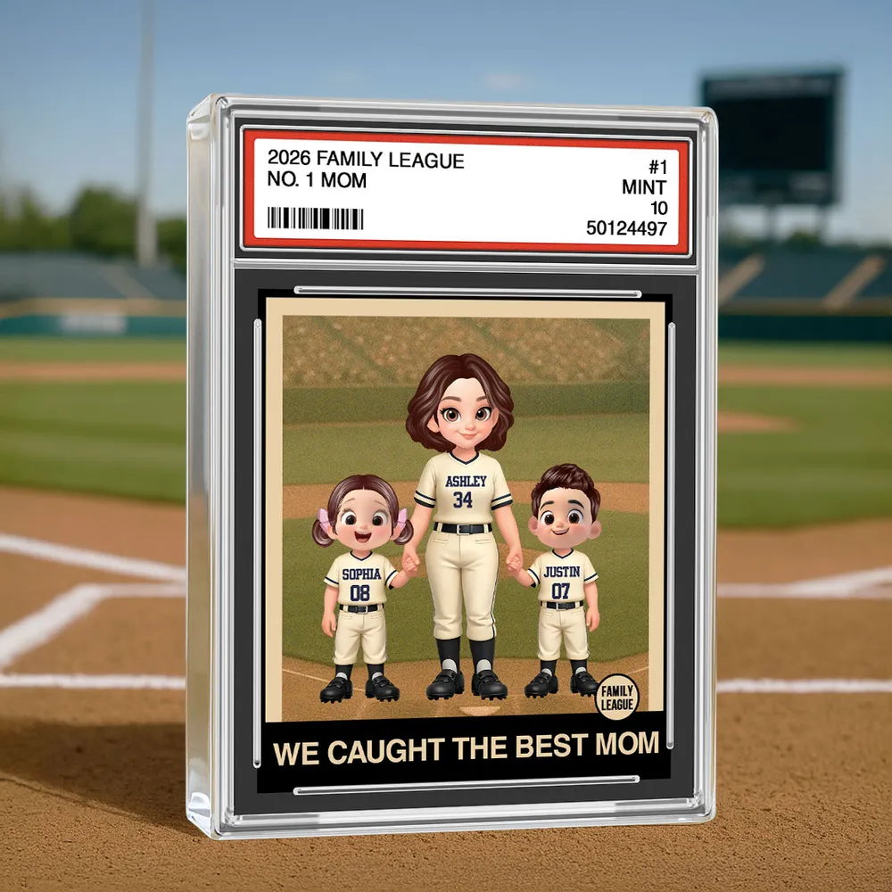 Personalized Baseball Mom Trading Card Rectangle Acrylic Block Plaque - Dugout Family Keepsake, Unique Gift for Mom