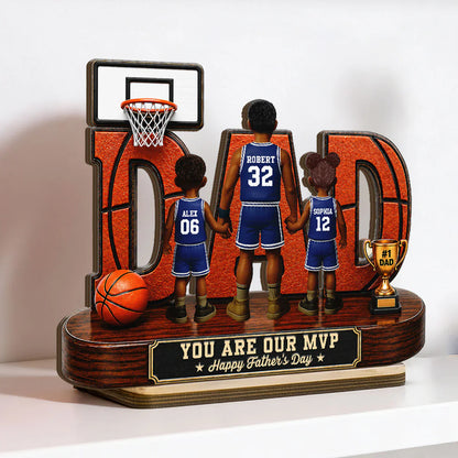 Personalized 2-Layer Wooden Plaque, Basketball Dad MVP Design, Unique Gift for Father's Day