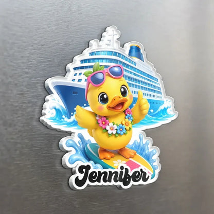Personalized Acrylic Magnet, Cruise Duck Lounging by the Ship, Colorful Unique Gift for Family & Friends