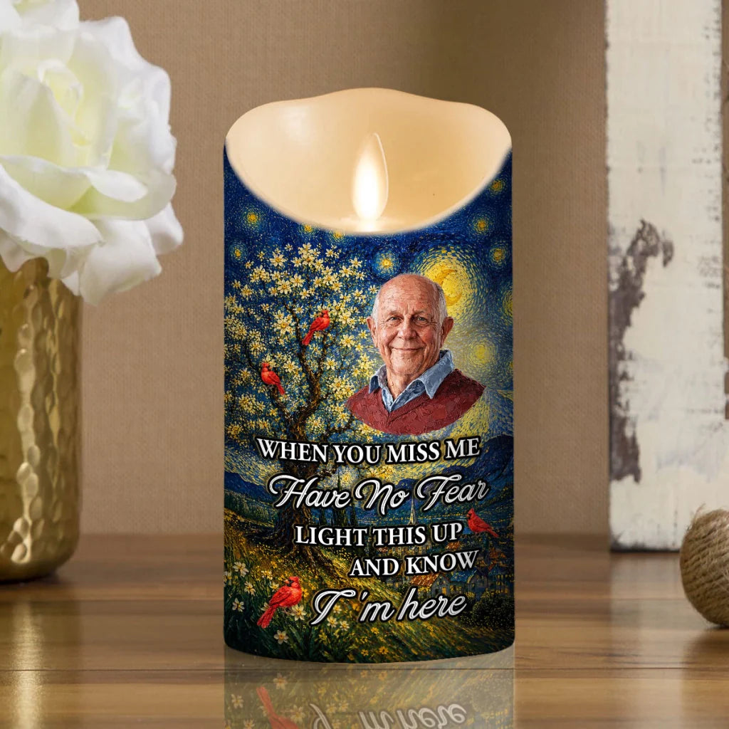 Custom Flameless LED Candle, When You Miss Me Quote & Cardinals, Creative Sympathy Gift for Home