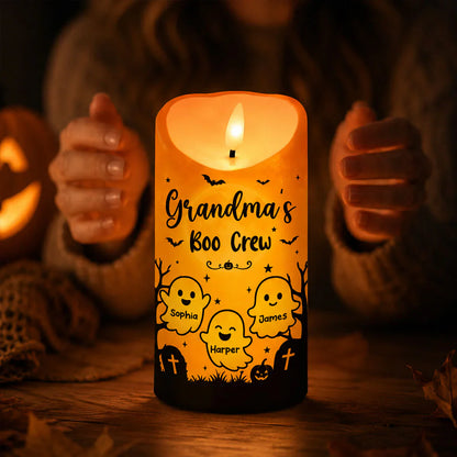 Grandma's Boo Crew Personalized Flameless LED Candle, Halloween Decor, Unique Gift for Grandma