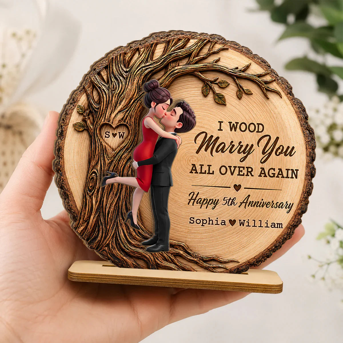 Personalized 2-Layer Wooden Plaque With Romantic Tree, Unique Creative Anniversary Gift for Husband & Wife