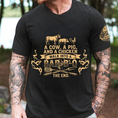 Personalized Dual Print Classic Tee, Vintage Bar-B-Q Joke for Outdoor Cookouts, Unique Gift for Dad