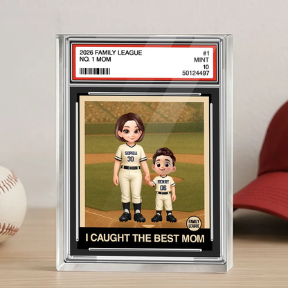Personalized Baseball Mom Trading Card Rectangle Acrylic Block Plaque - Dugout Family Keepsake, Unique Gift for Mom