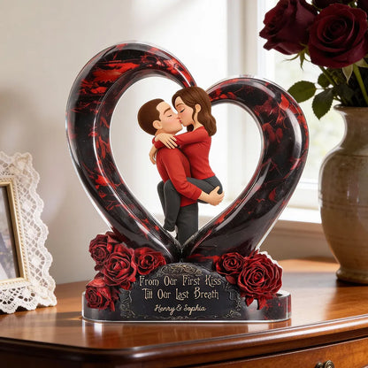 Shaped Acrylic Block Plaque Personalized for Couples, Dark Romantic Heart Rose Design, Sweet Love Keepsake, Unique Valentine's Day Gift