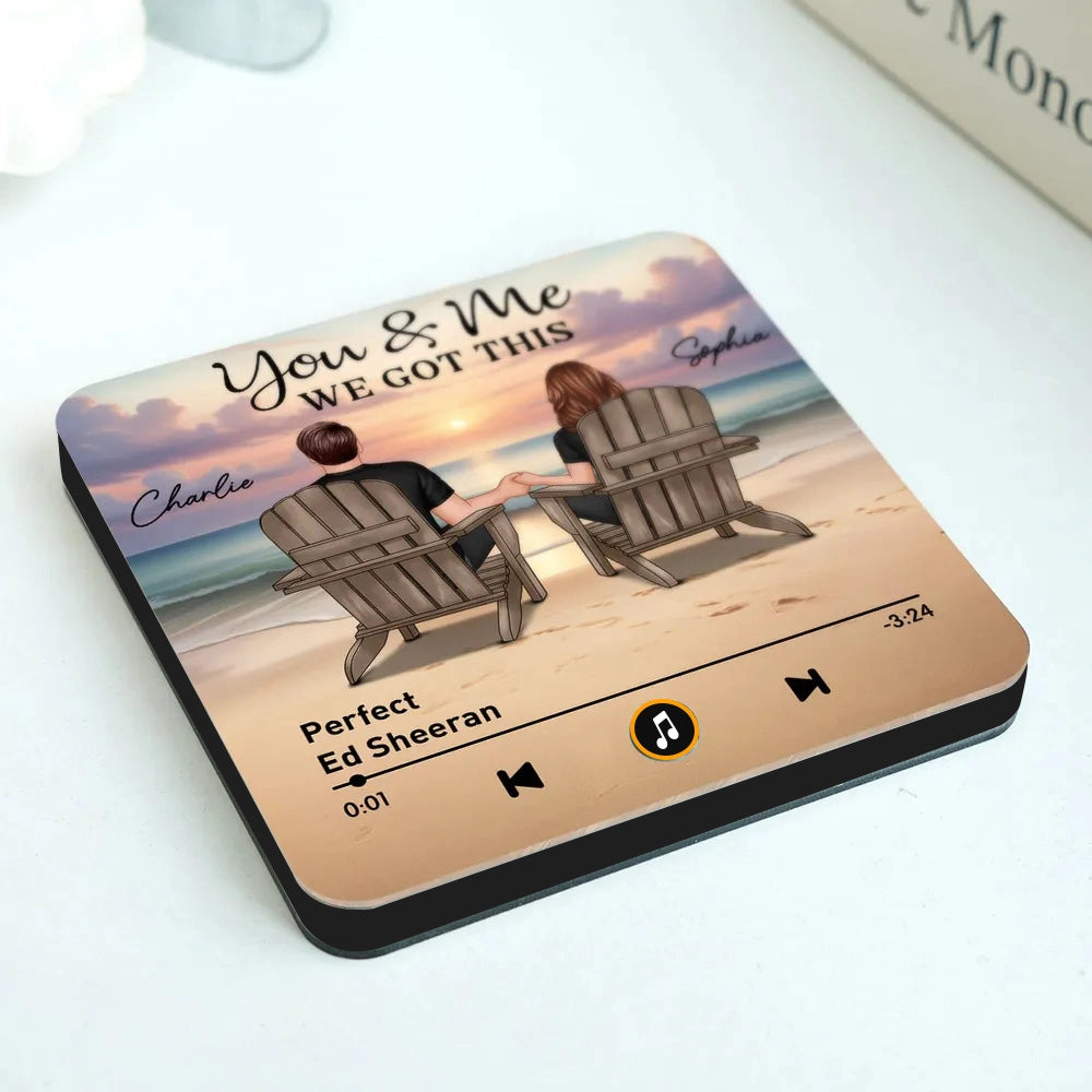 Acrylic Music Magnet, You & Me Beach Sunset Couple Back View, Custom Favorite Song Display, Unique Gift for Couples
