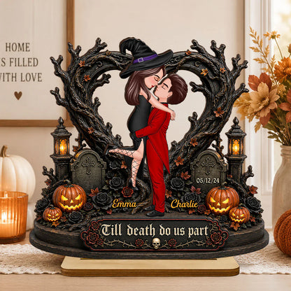 Personalized 2-Layer Wooden Plaque, Kissing Witch Couple Halloween Decor, Unique Gift for Couples