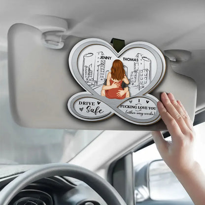 Car Visor Clip with Drive Safe Couple Art, Creative Gift for Boyfriend, Girlfriend or Spouse