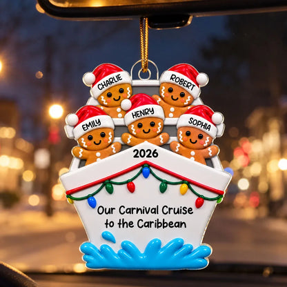 Personalized Acrylic Ornament, Gingerbread Group Aboard a Festive Cruise Ship, Unique Gift for Family