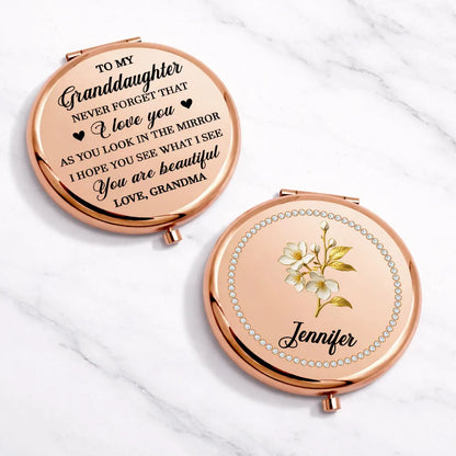 Personalized Metal Compact Mirror for Granddaughter, Floral Name Design, Sweet Everyday Reminder, Unique Gift