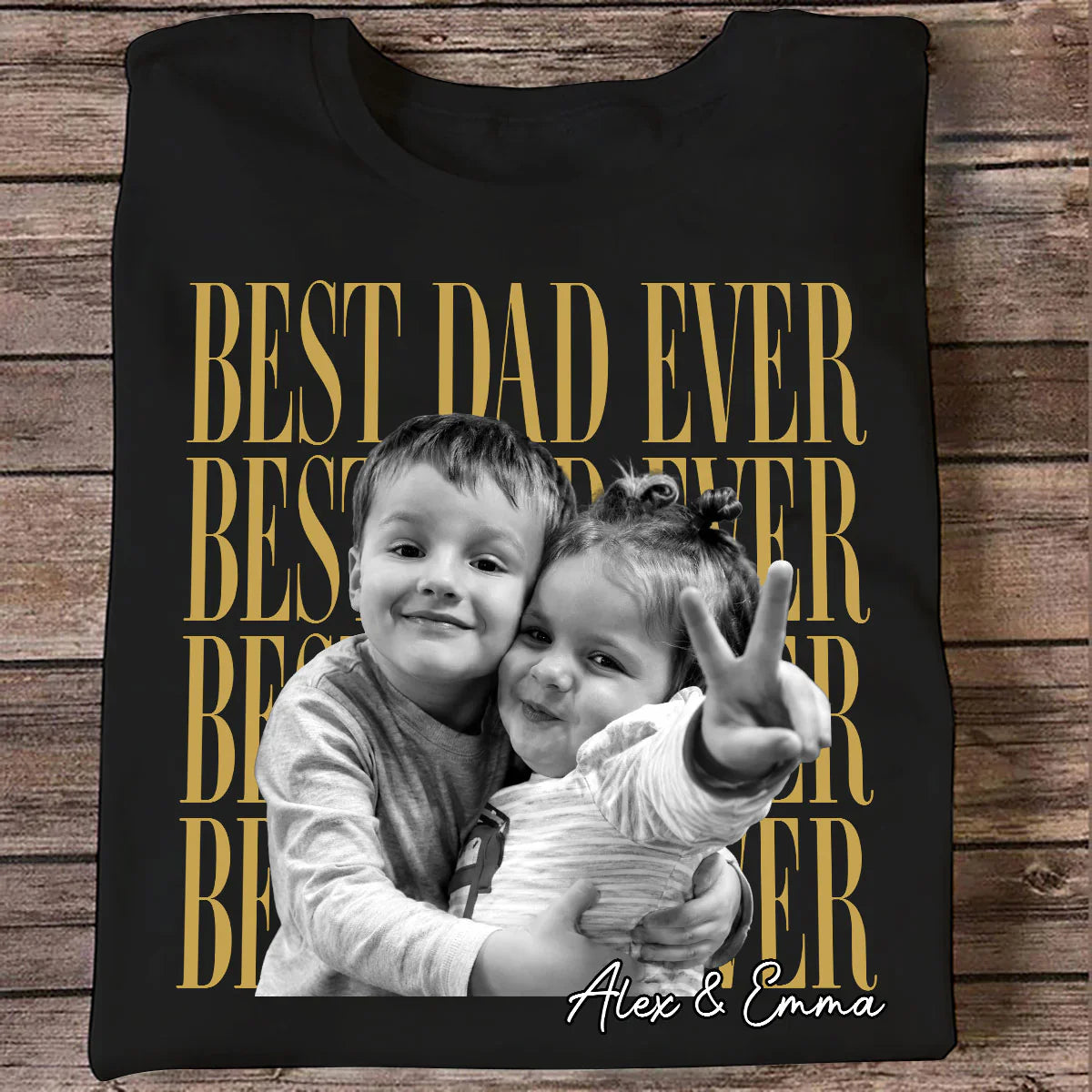 Best Dad Ever Classic Tee, Custom Photo Shirt With Playful Kids in Sunglasses, Creative Gift for Dad