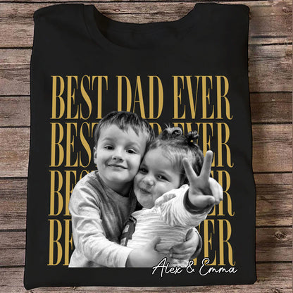 Best Dad Ever Classic Tee, Custom Photo Shirt With Playful Kids in Sunglasses, Creative Gift for Dad