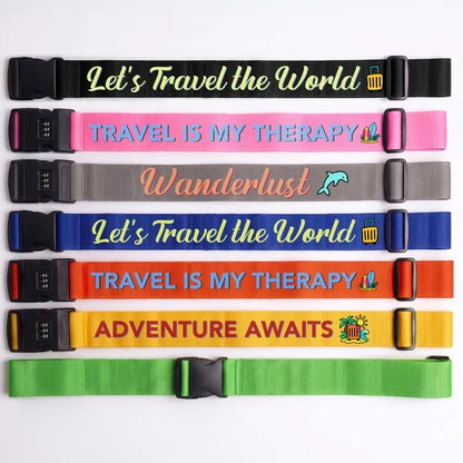 Personalized Standard Buckle Luggage Strap, Adventure Awaits Design, Unique Gift for Travelers