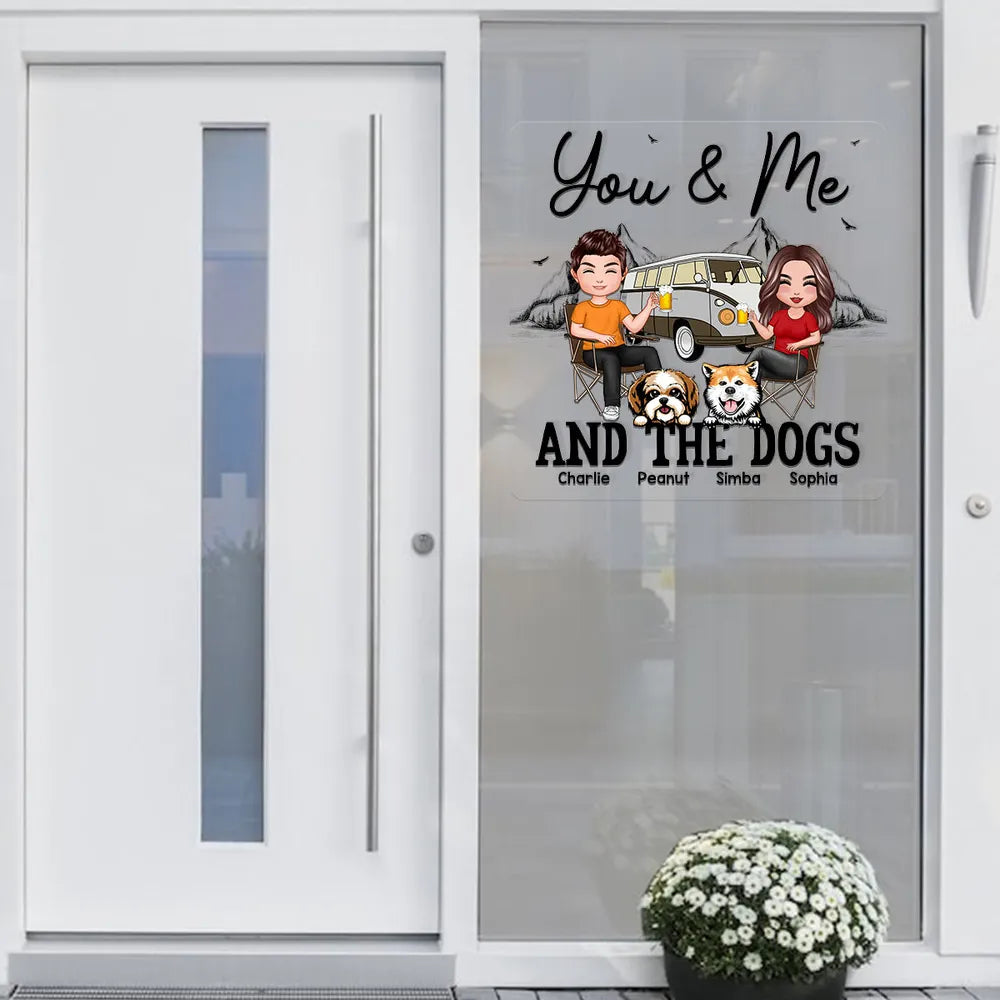 You & Me and the Dogs Sticker Decal, Custom Cartoon Camping Scene, Creative Gift for Couples