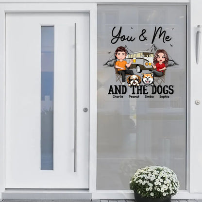 You & Me and the Dogs Sticker Decal, Custom Cartoon Camping Scene, Creative Gift for Couples