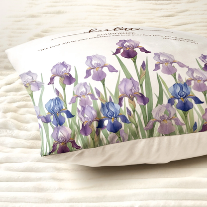 Personalized Square Pillow with Name and Bible Verse Gift for Her – Watercolor Iris Cushion for Daily Confidence