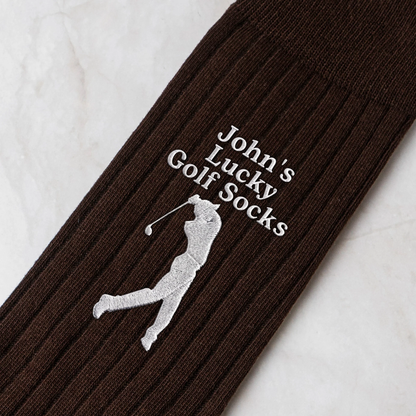 Personalized Embroidered Socks, Golfer Mid Swing On Green Course, Unique Gift For Golf Lover