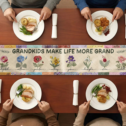 Grandkids Make Life More Grand Personalized Table Runner, Creative Gift for Grandparents