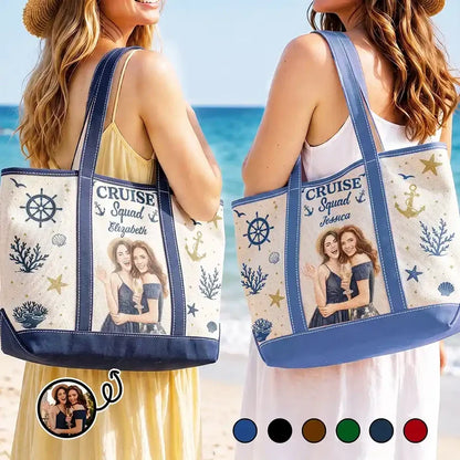 Personalized Oxford Cloth Tote Bag, Custom Watercolor Sunhat Traveler, Unique Cruise Gift for Women