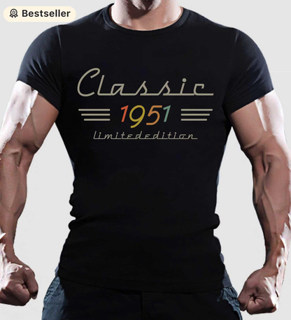Personalized Classic Tee with Retro Birth Year Graphic, Unique Birthday Gift for Dad