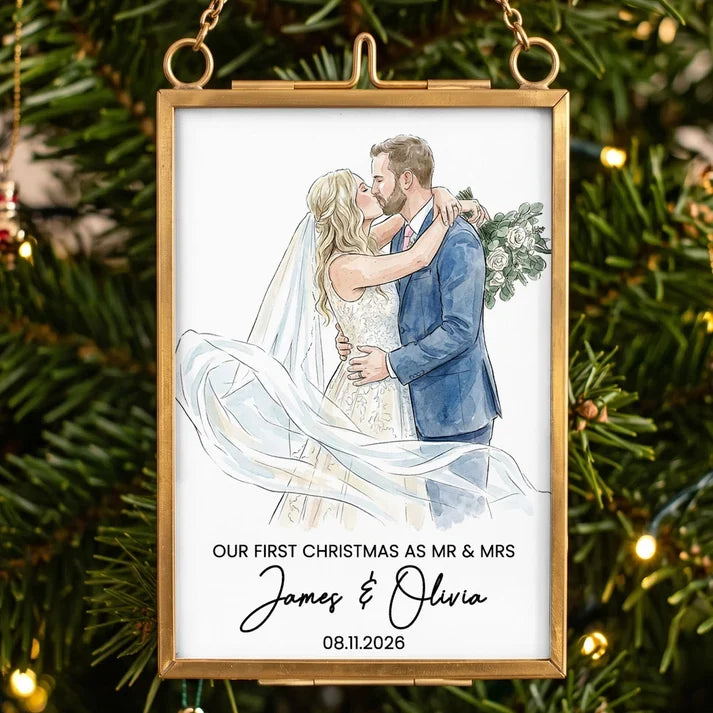 Our First Christmas Hanging Photo Frame Ornament, Personalized Wedding Portrait, Creative Gift for Newlyweds