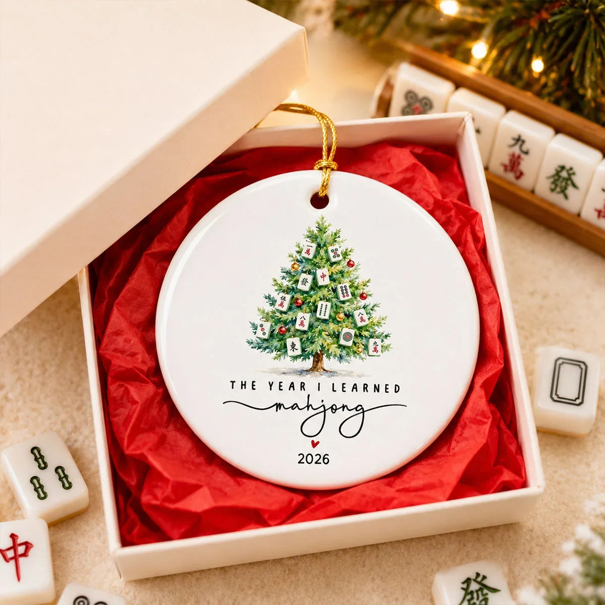 Personalized Ceramic Ornament, The Year I Learned Mahjong Keepsake, Creative Gift for Mahjong Friends