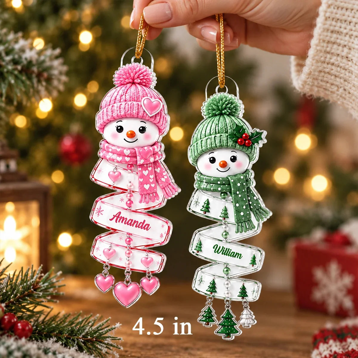 Personalized Acrylic Ornament, Cheerful Winter Snowman in Festive Colors, Creative Christmas Gift for Grandchildren
