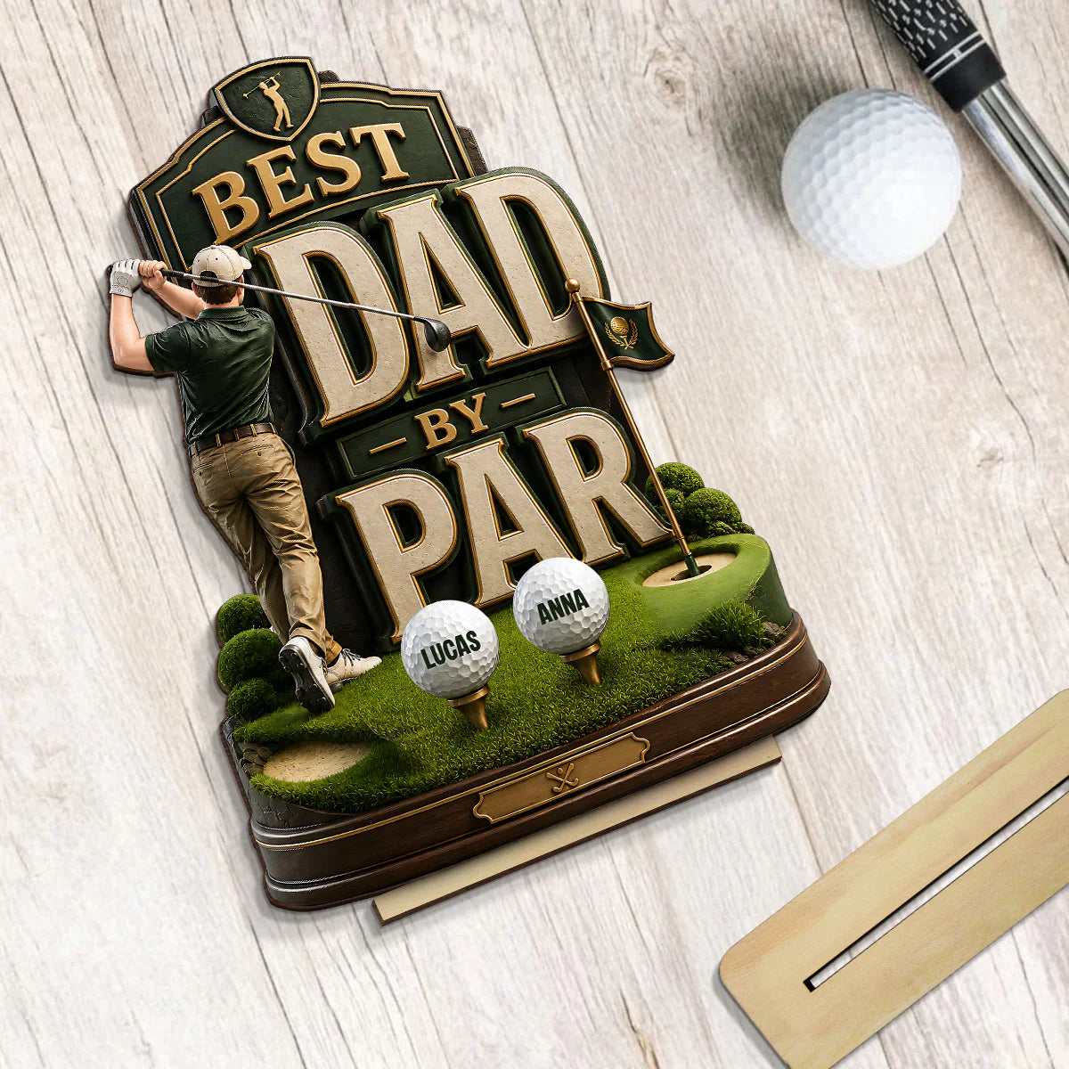 Personalized 2-Layer Wooden Plaque For Golf Dad, Swinging Golfer Unique Father's Day Gift