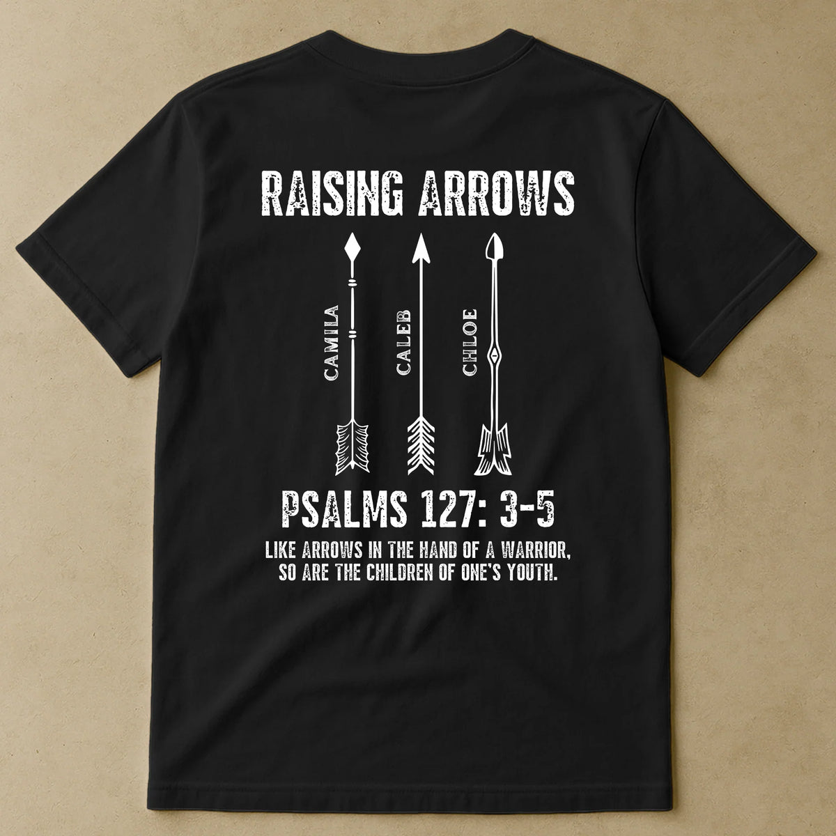 Personalized Raising Arrows Classic Tee, Bible Verse Back Print, Unique Christian Gift for Dad