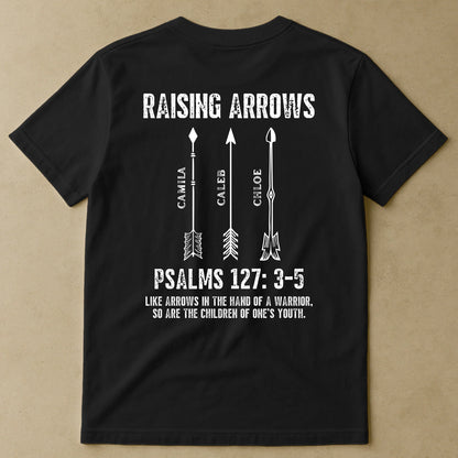 Personalized Raising Arrows Classic Tee, Bible Verse Back Print, Unique Christian Gift for Dad