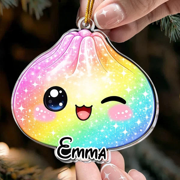 Personalized Acrylic Ornament, Cute Pastel Dumplings with Book and Game on a Christmas Tree, Unique Family Gift