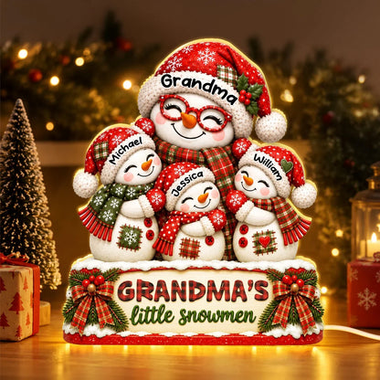 Personalized Acrylic Light Box, Smiling Grandma and Little Snowmen Christmas Scene, Unique Gift for Grandma