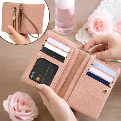 Blooming In Love Personalized Tri-Fold PU Leather Wristlet Wallet, Soft Pink Iris Wristlet, Thoughtful Gift for Her