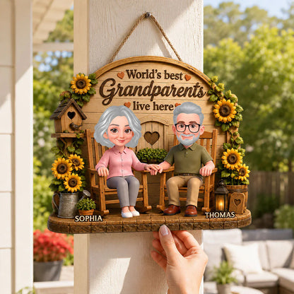 Custom Wooden Sign For Grandparents, Holding Hands Porch Scene, Creative Heartwarming Gift