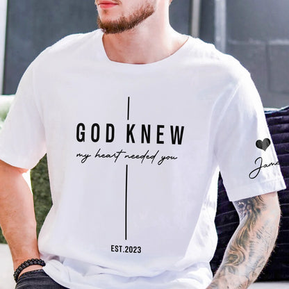 Dual Print Classic Tee with God Knew My Heart Quote for Married Couple at Sunset, Creative Gift