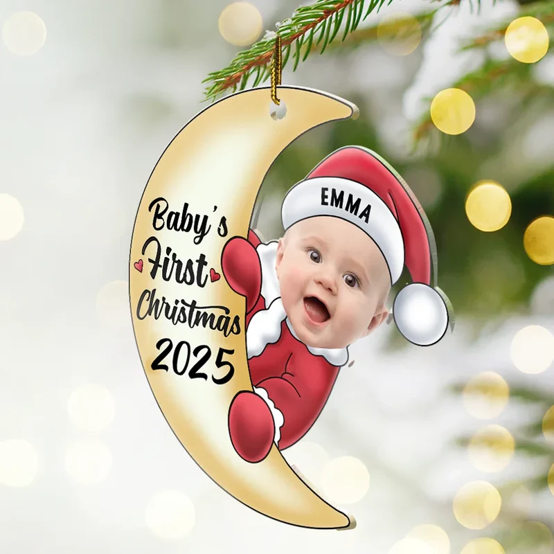 Acrylic Moon Ornament for Baby’s First Christmas, Personalized Keepsake Gift for New Parents