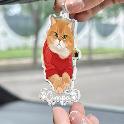 Acrylic Car Hanger with Custom Pet Art, Cute Rearview Mirror Accent, Creative Gift for Dog & Cat Lovers