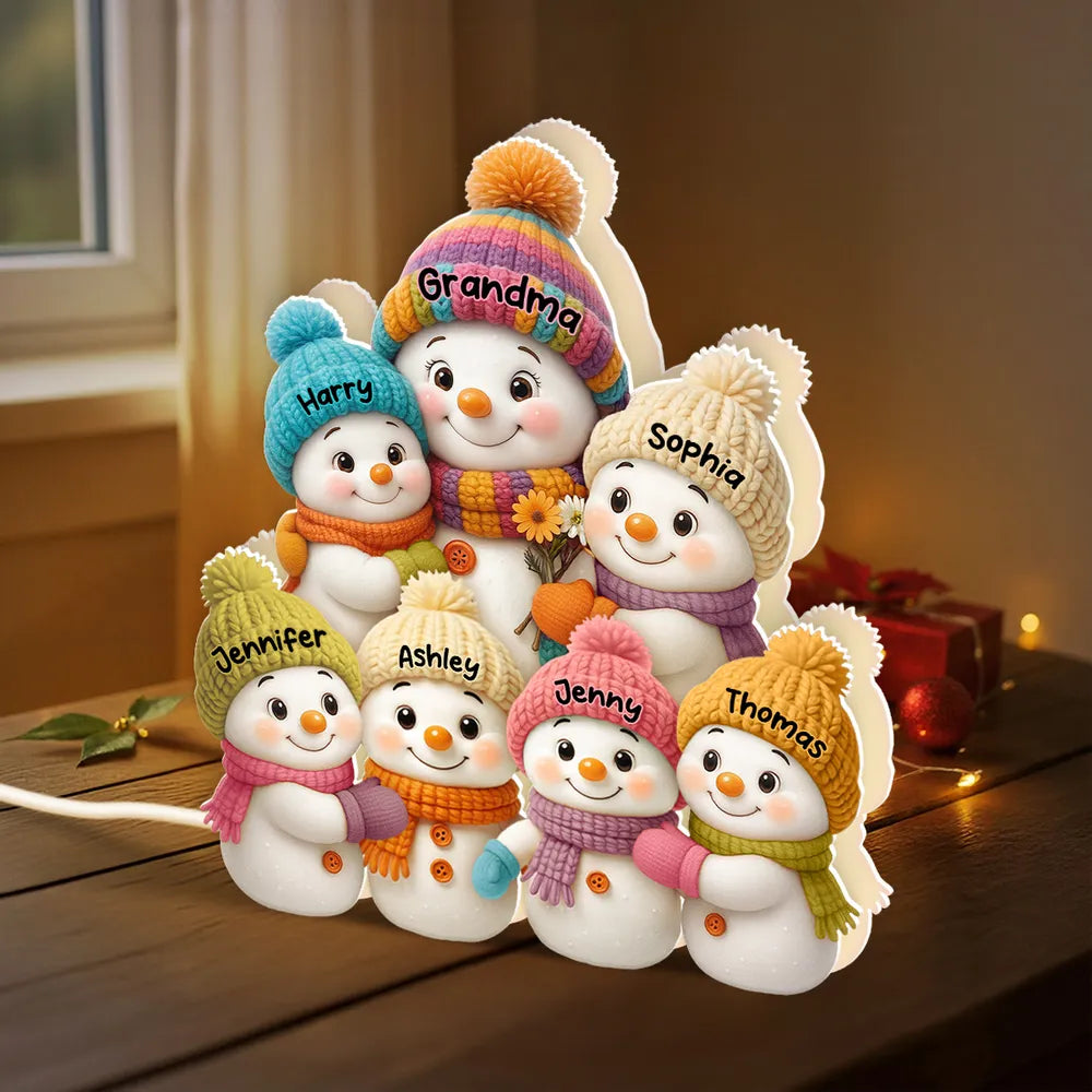 Shaped Acrylic Block Plaque Snowman Family – Cozy Winter Mantel Décor, heartwarming keepsake, perfect gift for Grandma