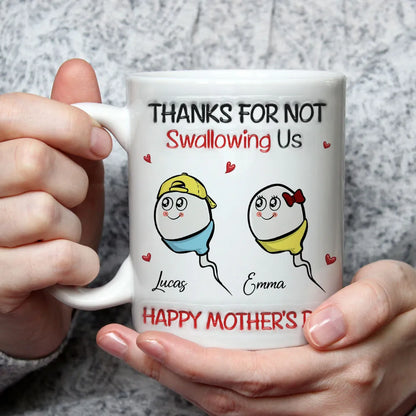 White Ceramic Mug Personalized for Mom, Funny Cute Family Cartoon with Hearts, Creative Mother's Day Coffee Gift