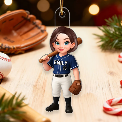 Acrylic Ornament Baseball Player - Customizable Cartoon Holding Bat - Team Spirit Keepsake - Unique Gift for Kids & Coach