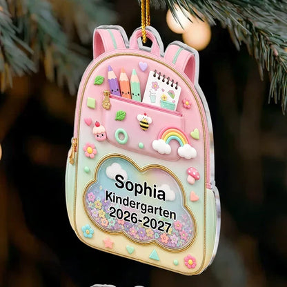 Personalized Acrylic Ornament, Pastel School Backpack Hanging on a Christmas Tree, Unique Gift for Kids and Parents