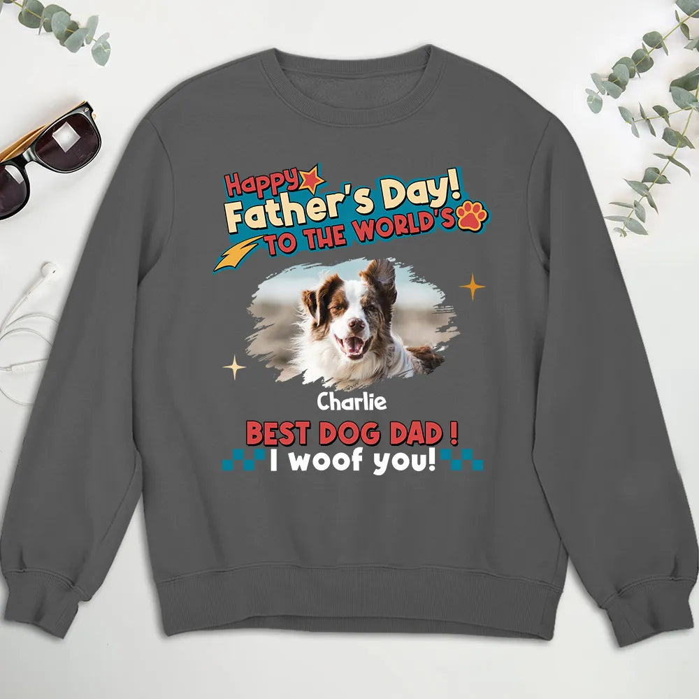 Classic Tee for Dog Dad, Custom Pet Photo Shirt with I Woof You, Creative Gift with Playful Colors