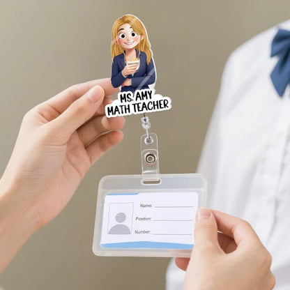 Personalized Acrylic Badge Reel, Colorful Cartoon Professional Holding Coffee, Unique Gift for Teachers and Coworkers