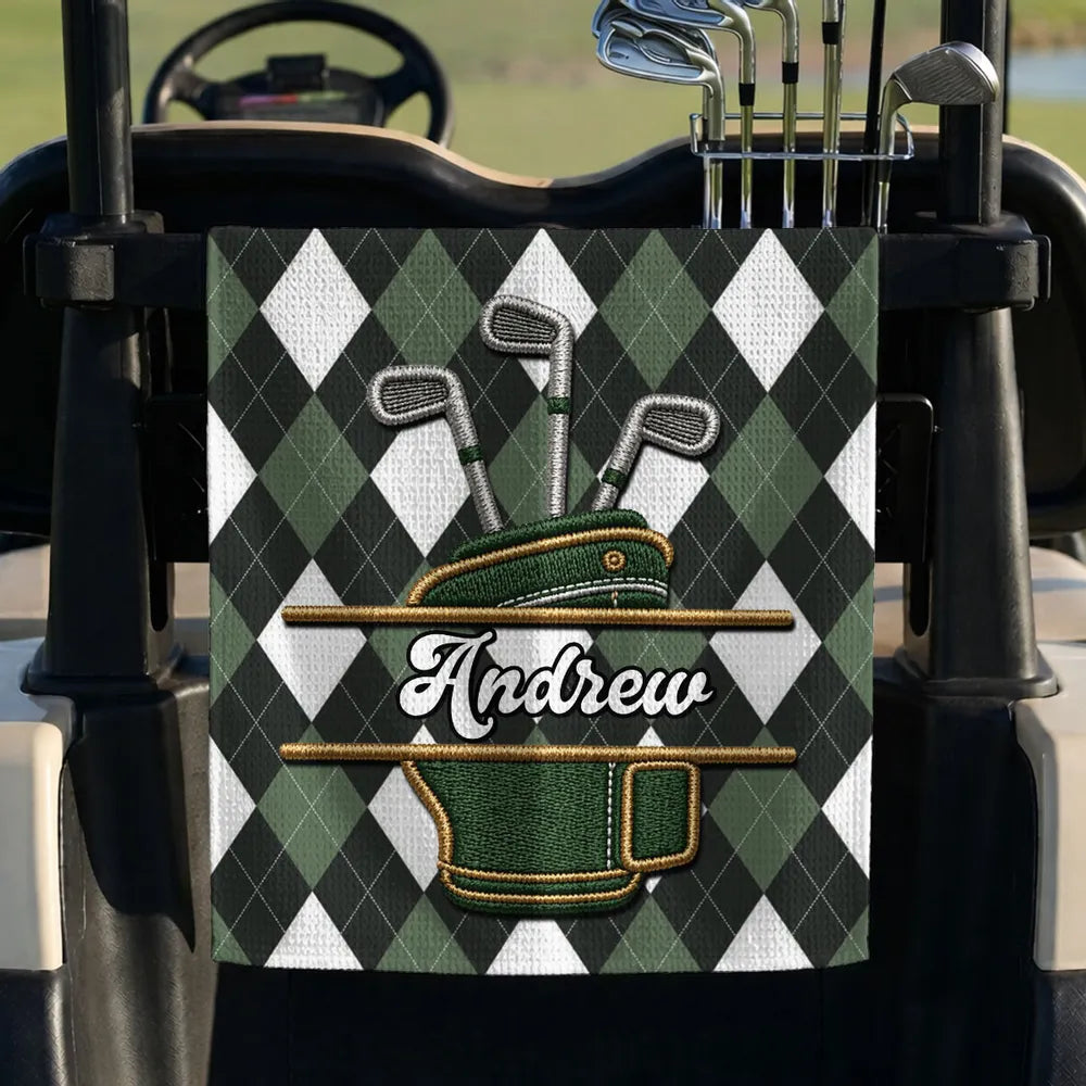 Personalized Golf Bag Towel, Embroidered-Look Waffle Weave Towel with Multiple Pattern Options