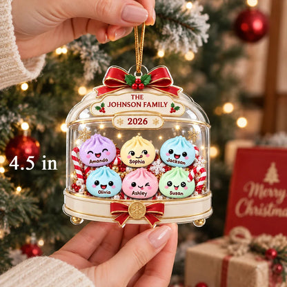 Personalized Acrylic Ornament, Cute Dumpling Family Snow Globe for Christmas Tree Decor, Unique Gift for Families