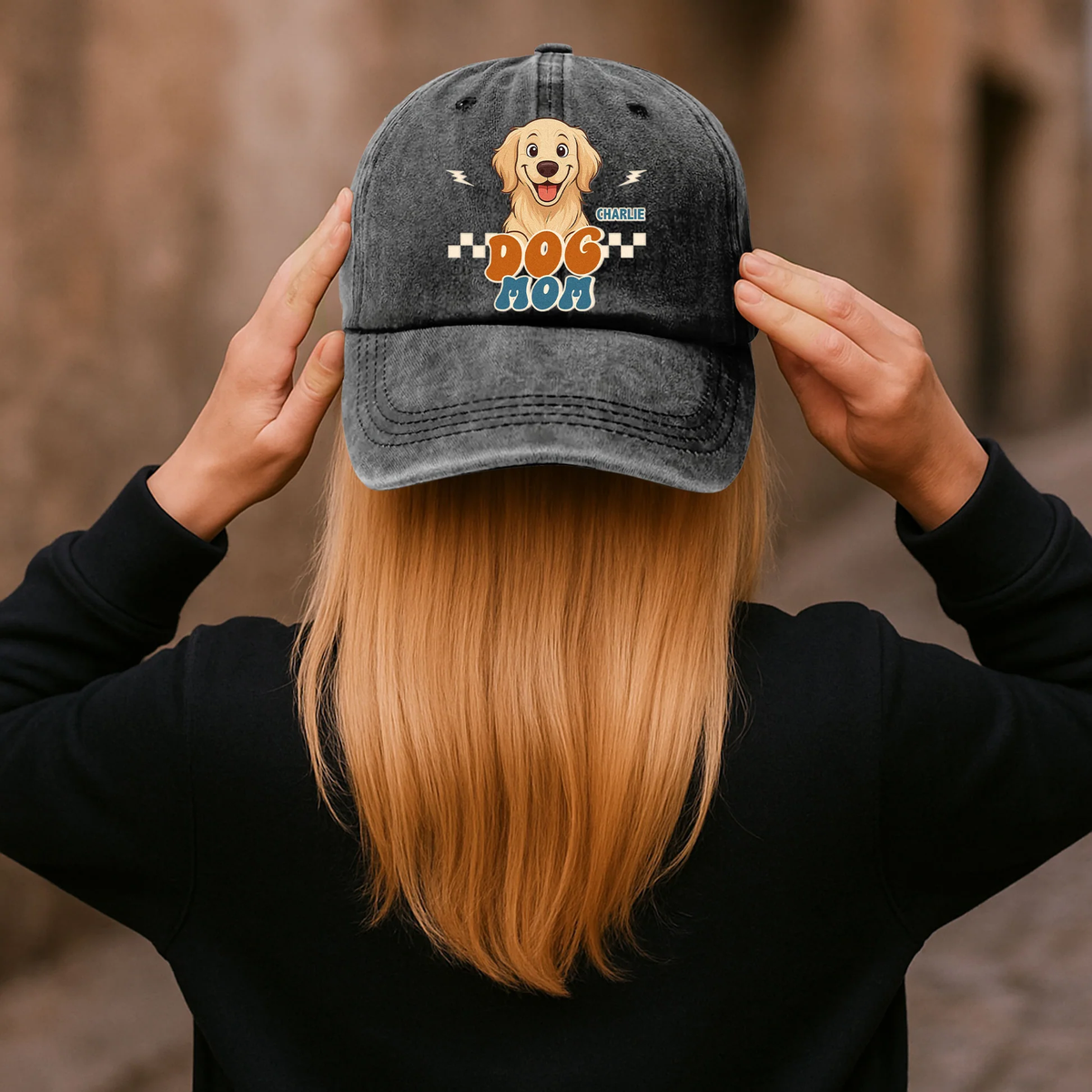 Washed Denim Baseball Cap for Dog Mom, Custom Golden Retriever Graphic, Unique Creative Gift for Pet Owners